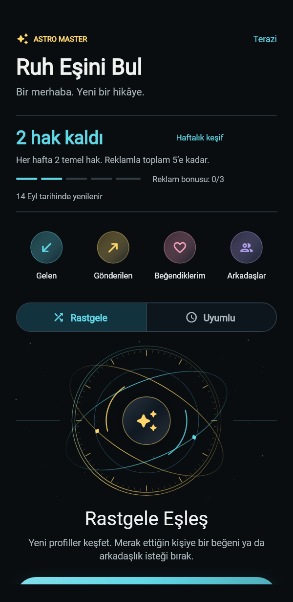 Android Burç Eşleşmesi, Ruh Eşini Bul ekranı